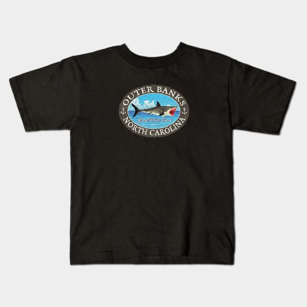 Outer Banks, North Carolina, Great White Shark Kids T-Shirt by jcombs